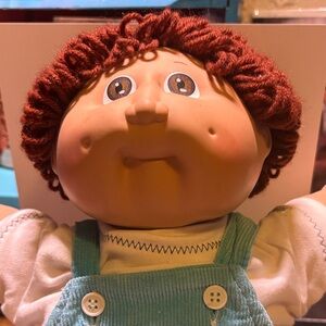 Adorable Boy Brown Haired Cabbages Patch Kid in Blue Overalls